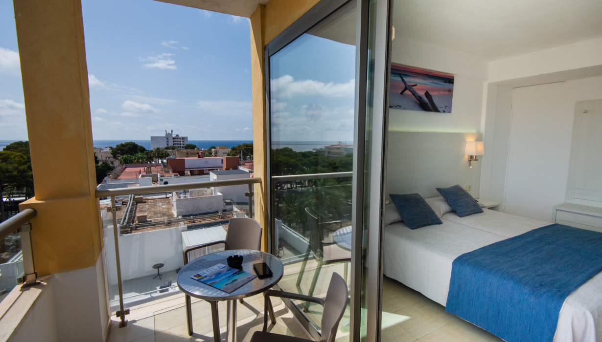 Detail of the room and the view over Cala Ratjada
